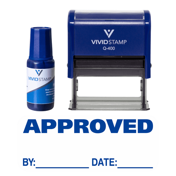 Vivid Stamp Approved By Date Rubber Stamp with Refill (Blue Ink) - X-Large