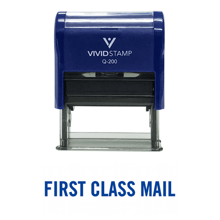 Vivid Stamp Basic First Class Mail Self Inking Rubber Stamp (Blue Ink) Medium