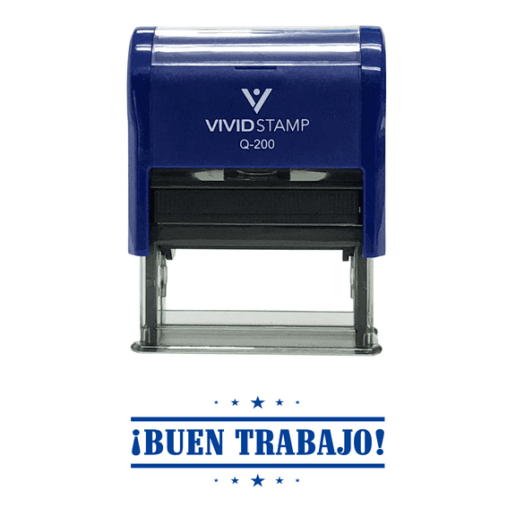 Vivid Stamp Buen Trabajo Spanish Teacher Self Inking Stamp (Blue Ink) Medium