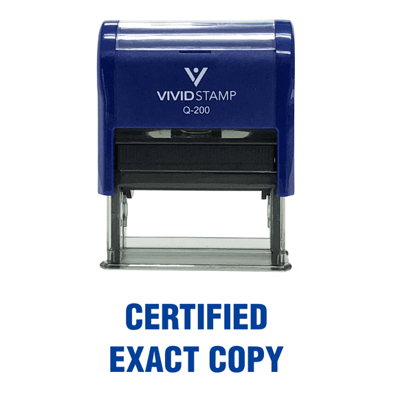 Vivid Stamp CERTIFIED EXACT COPY Self Inking Rubber Stamp (Blue Ink) - Medium