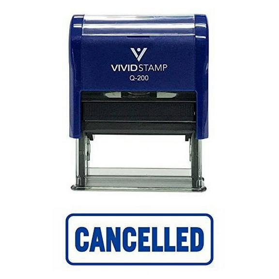 Vivid Stamp Cancelled W/Border Office Self-Inking Office Rubber Stamp (Blue) - M