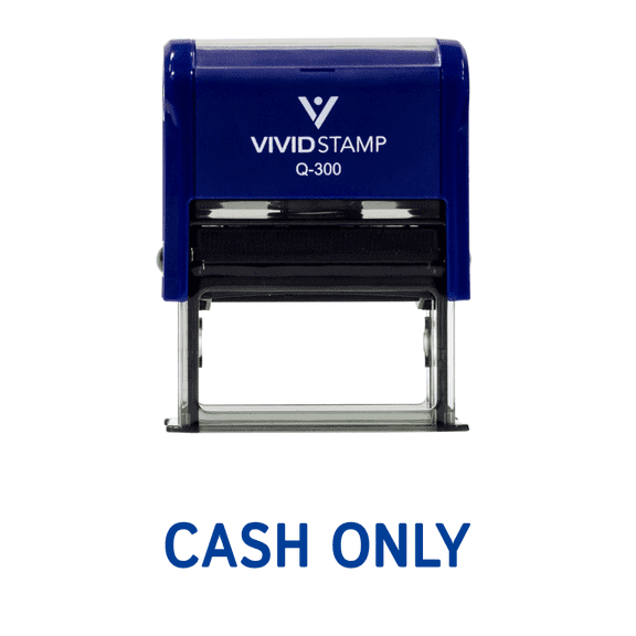 Vivid Stamp Cash Only Self Inking Rubber Stamp (Blue Ink) - Large