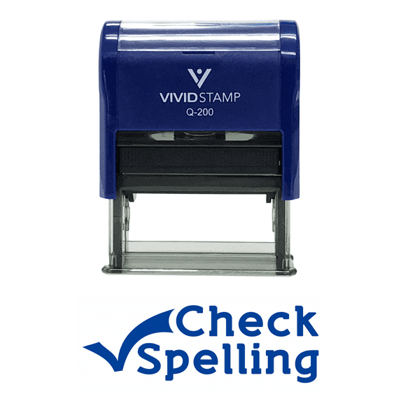 Vivid Stamp Check Spelling Teacher Self Inking Rubber Stamp (Blue Ink) - Medium