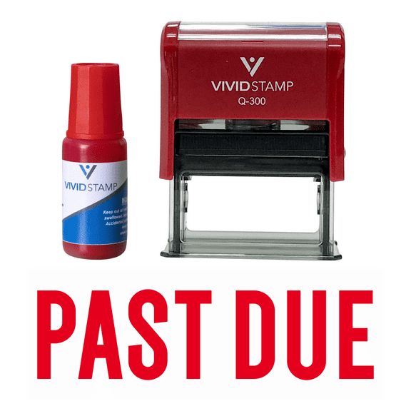 Vivid Stamp Classic Past Due Rubber Stamp Combo With Refill (Red Ink) - Large