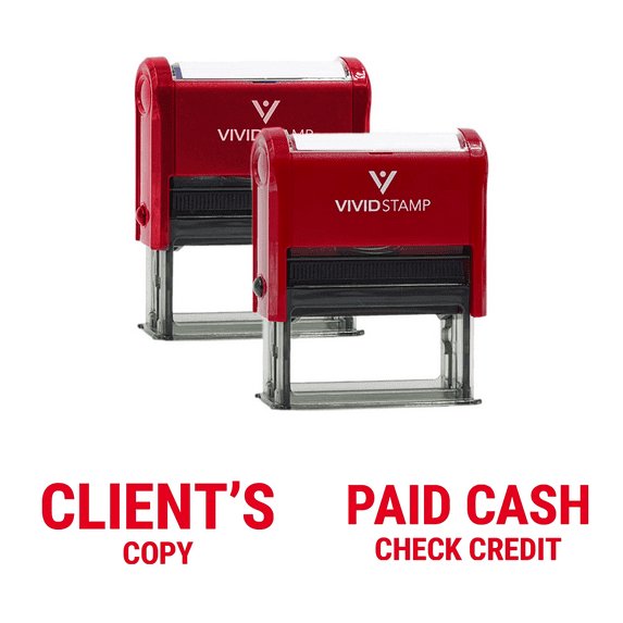 Vivid Stamp Clients Copy and Paid Cash Check Credit Self-Inking Rubber Stamps (2 Pack) (Red Ink) - Q-400