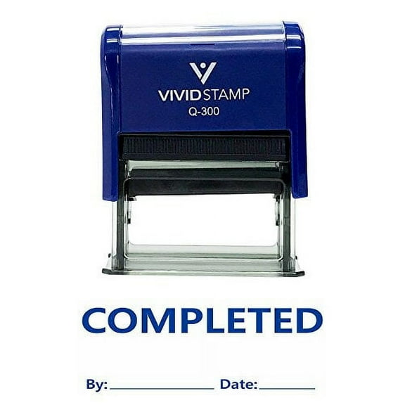 Vivid Stamp Completed With By Date Line Self Inking Rubber Stamp (Blue Ink) - Large