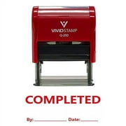 Vivid Stamp Completed With By Date Line Self-Inking Rubber Stamp (Red Ink) - Medium | Efficient Office Tool for Date Verification