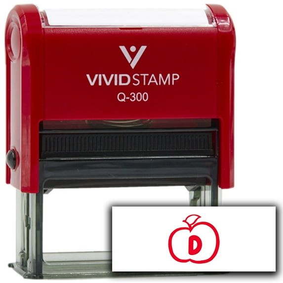 Vivid Stamp D Teacher Stamps for Grading Self-Inking Rubber Stamps (Red Ink) - Q-300