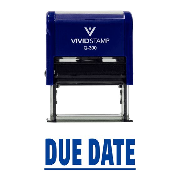 Vivid Stamp DUE DATE Self Inking Rubber Stamp (Blue Ink) - Large