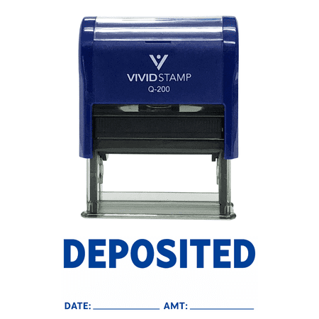 Vivid Stamp Deposited With Date Amount Line Self Inking Rubber Stamp (Blue Ink) - Medium