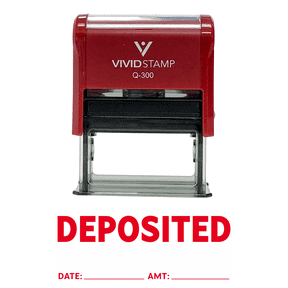 Vivid Stamp Deposited With Date Amount Line Self Inking Rubber Stamp (Red Ink) - Large