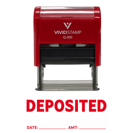 Vivid Stamp Deposited With Date Amount Line Self Inking Rubber Stamp (Red Ink) - Medium