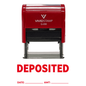 Vivid Stamp Deposited With Date Amount Line Self Inking Rubber Stamp (Red Ink) - Medium