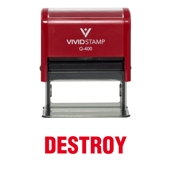 Vivid Stamp Destroy Office Self Inking Rubber Stamp (Red Ink) - X-Large