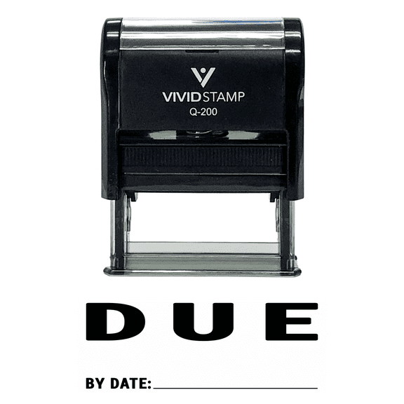 Vivid Stamp Due By Date Self Inking Rubber Stamp (Black Ink) - Medium
