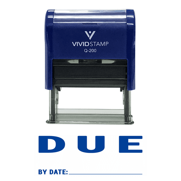 Vivid Stamp Due By Date Self Inking Rubber Stamp (Blue Ink) - Medium