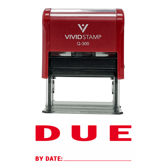 Vivid Stamp Due By Date Self Inking Rubber Stamp (Red Ink) - Large