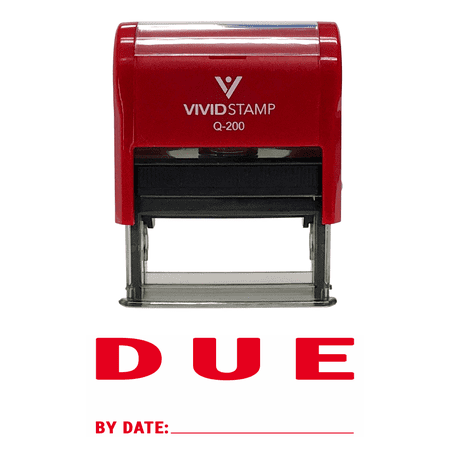 Vivid Stamp Due By Date Self Inking Rubber Stamp (Red Ink) - Medium