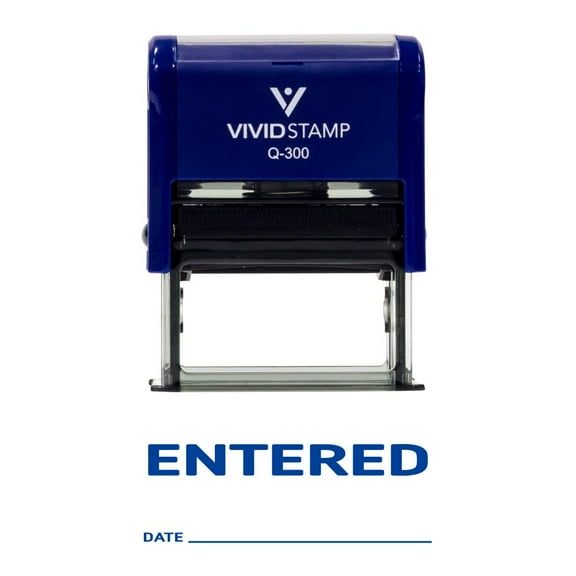 Vivid Stamp ENTERED with Date Line Self Inking Rubber Stamp (Blue Ink) - Large