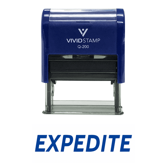 Vivid Stamp EXPEDITE Self Inking Rubber Stamp (Blue Ink) - Medium
