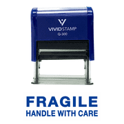 Vivid Stamp FRAGILE HANDLE WITH CARE Self Inking Rubber Stamp (Blue Ink) - Large