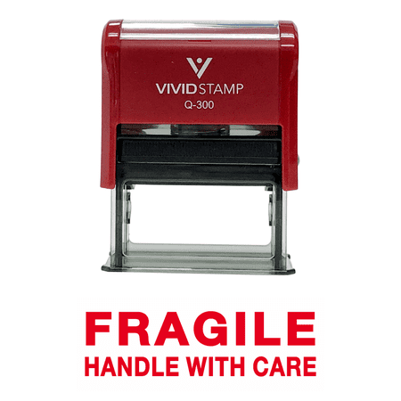 Vivid Stamp FRAGILE HANDLE WITH CARE Self Inking Rubber Stamp (Red Ink) - Large