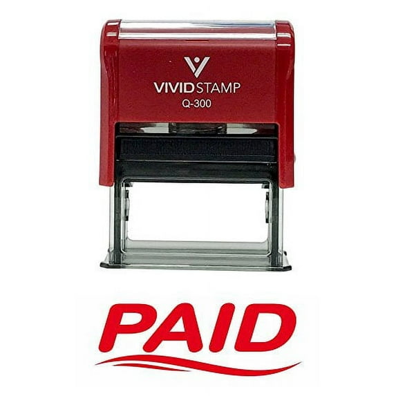 Vivid Stamp Fancy Paid Self Inking Rubber Stamp (Red Ink) Large