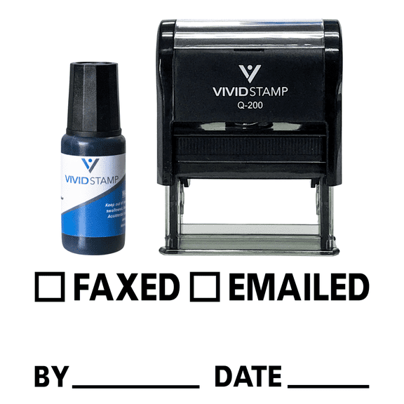 Vivid Stamp Faxed Emailed By Date Rubber Stamp Combo with Refill (Black Ink) - Medium