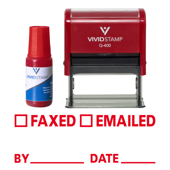 Vivid Stamp Faxed Emailed By Date Self Inking Rubber Stamp Combo with Refill (Red Ink) - X-Large