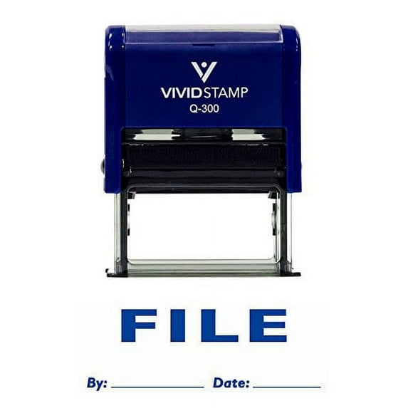 Vivid Stamp File By Date Self Inking Rubber Stamp (Blue Ink) Medium
