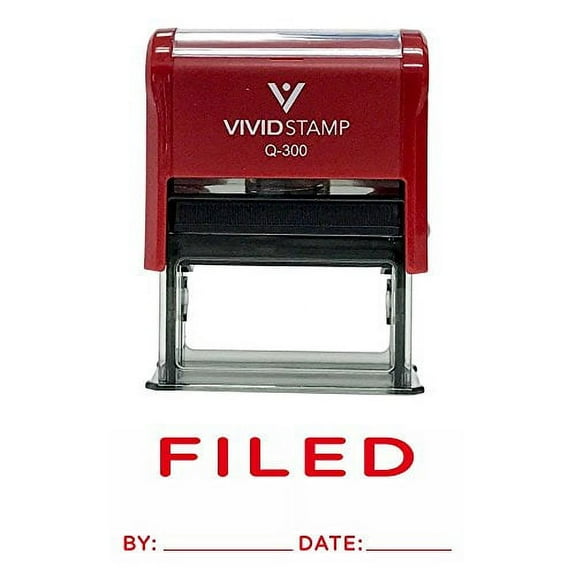 Vivid Stamp Filed By Date Self Inking Rubber Stamp (Red Ink) Large