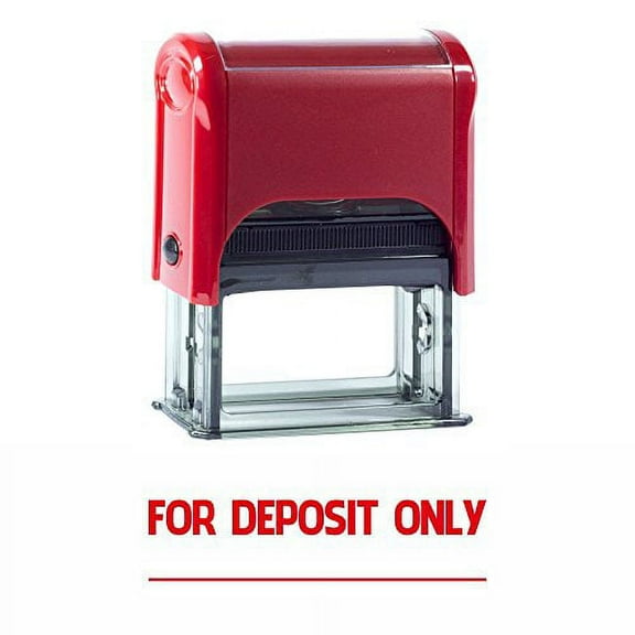 Vivid Stamp For Deposit Only Self-Inking Office Rubber Stamp (Red) - L