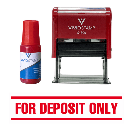 Vivid Stamp For Deposit Only Self Inking Rubber Stamp Combo with Refill (Red Ink) - Large