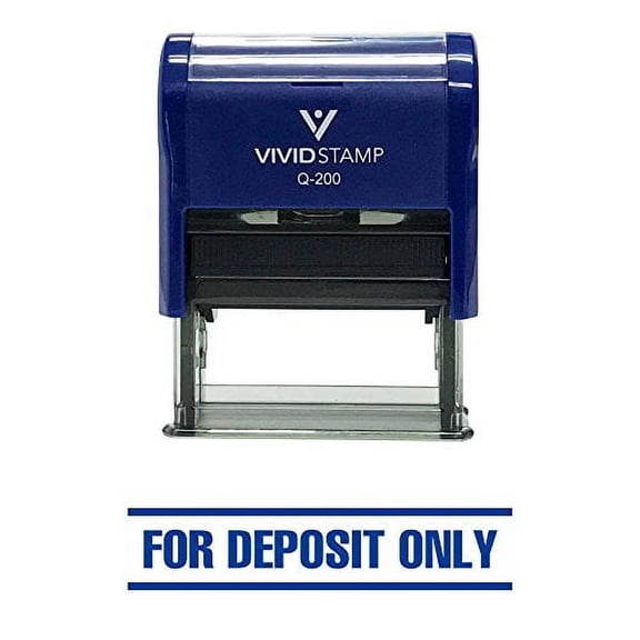Vivid Stamp For Deposit Only W/Bars Self-Inking Office Rubber Stamp (Blue) - Large