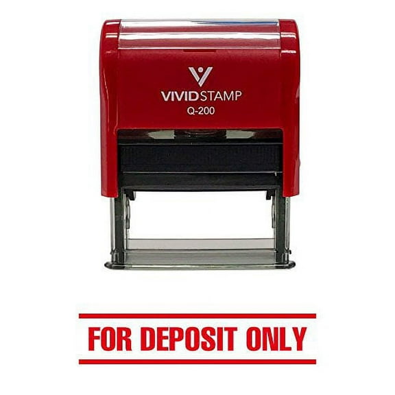 Vivid Stamp For Deposit Only W/Bars Self-Inking Office Rubber Stamp (Red) - Large