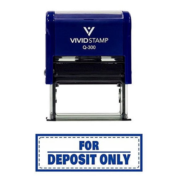 Vivid Stamp For Deposit Only W/Border Self-Inking Office Rubber Stamp (Blue) - Large