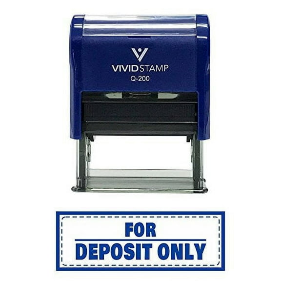 Vivid Stamp For Deposit Only W/Border Self-Inking Office Rubber Stamp (Blue) - Medium