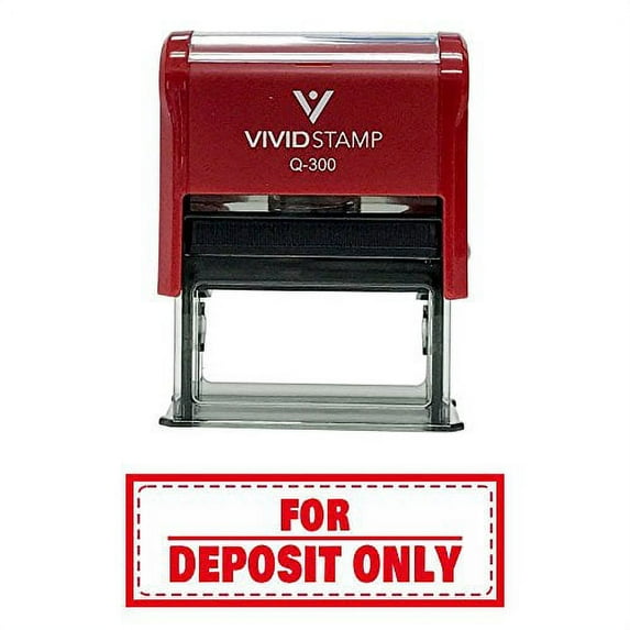 Vivid Stamp For Deposit Only W/Border Self-Inking Office Rubber Stamp (Red) - Large