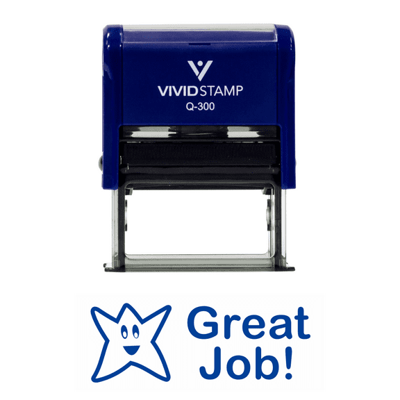 Vivid Stamp GREAT JOB Teacher Self Inking Rubber Stamp (Blue Ink) - Large