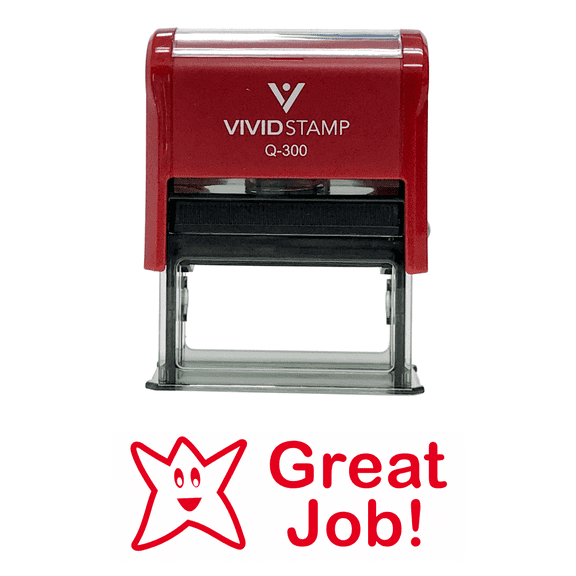 Vivid Stamp GREAT JOB Teacher Self Inking Rubber Stamp (Red Ink) - Large
