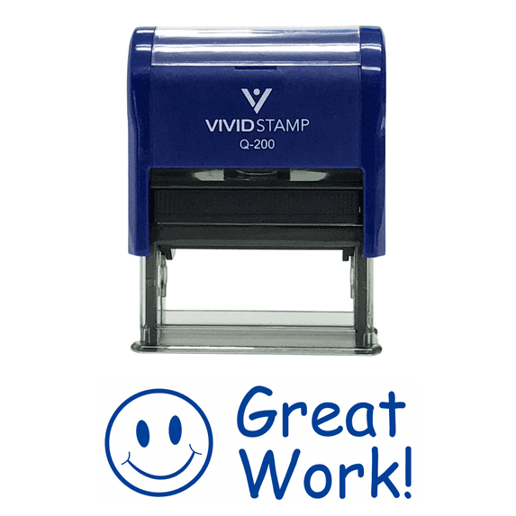 Vivid Stamp GREAT WORK Teacher Self Inking Rubber Stamp (Blue Ink) - Medium