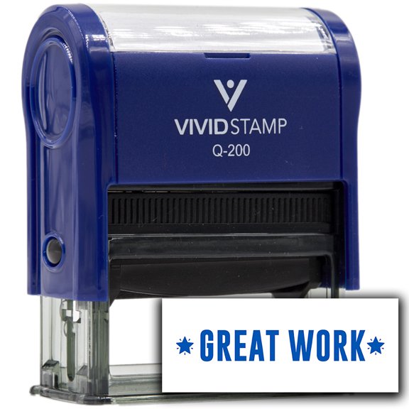 Vivid Stamp Great Work Self-Inking Rubber Stamps (Blue Ink) - Q-200