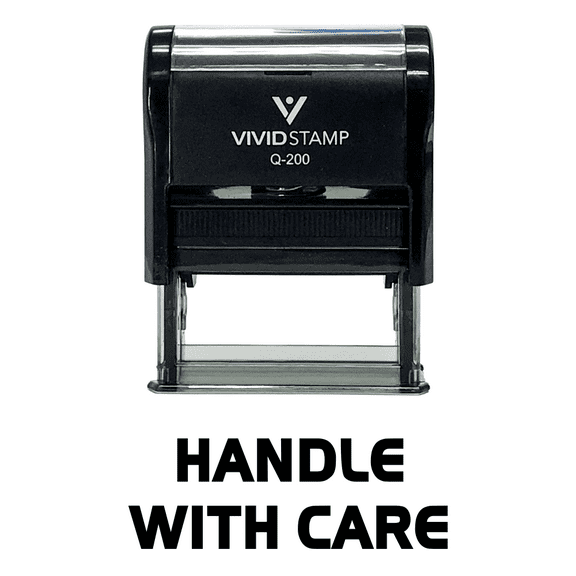 Vivid Stamp HANDLE WITH CARE Self Inking Rubber Stamp (Black Ink) - Medium