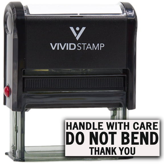 Vivid Stamp Handle With Care DO NOT BEND Self Inking Rubber Stamp (Black Ink) - Large