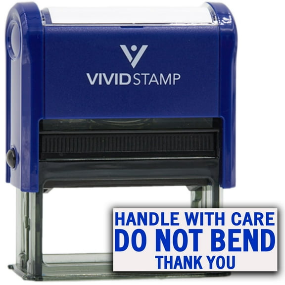 Vivid Stamp Handle With Care DO NOT BEND Self Inking Rubber Stamp (Blue Ink) - Medium