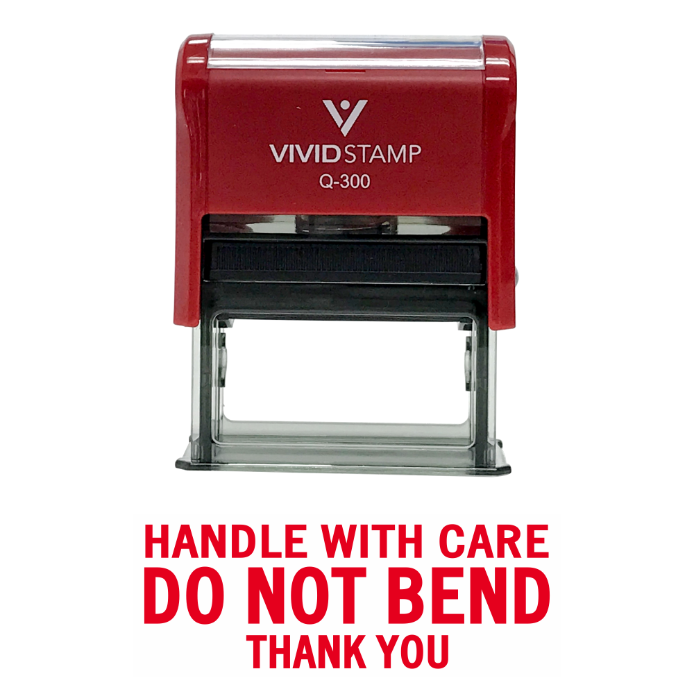 Vivid Stamp Handle With Care DO NOT BEND Self Inking Rubber Stamp (Red Ink) - Large