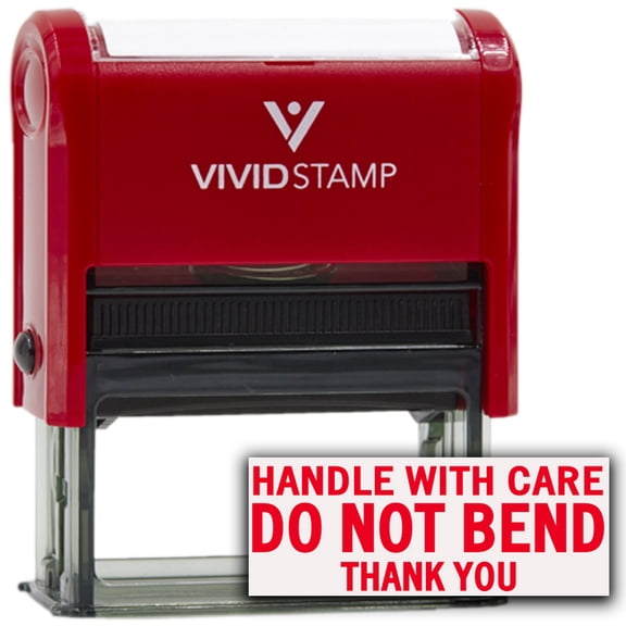 Vivid Stamp Handle With Care DO NOT BEND Self Inking Rubber Stamp (Red Ink) - Large