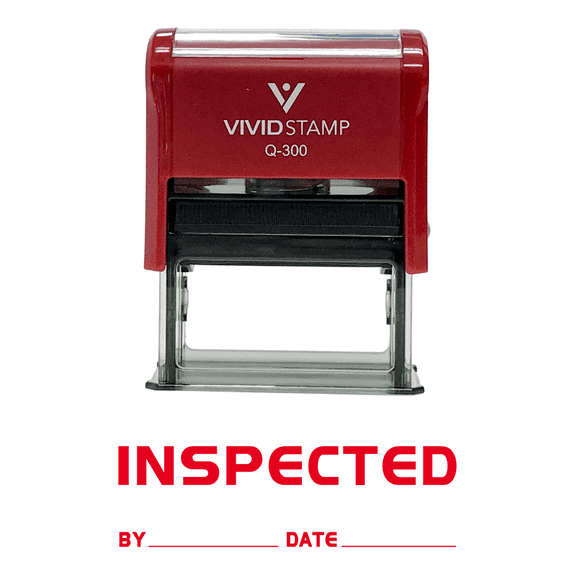 Vivid Stamp INSPECTED By Date Self Inking Rubber Stamp (Red Ink) - Large