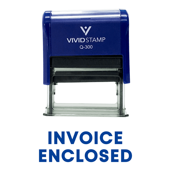 Vivid Stamp INVOICE ENCLOSED Self Inking Rubber Stamp (Blue Ink) - Large