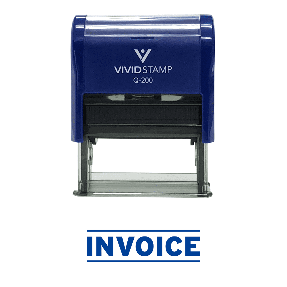 Vivid Stamp INVOICE Self Inking Rubber Stamp (Blue Ink) - Medium
